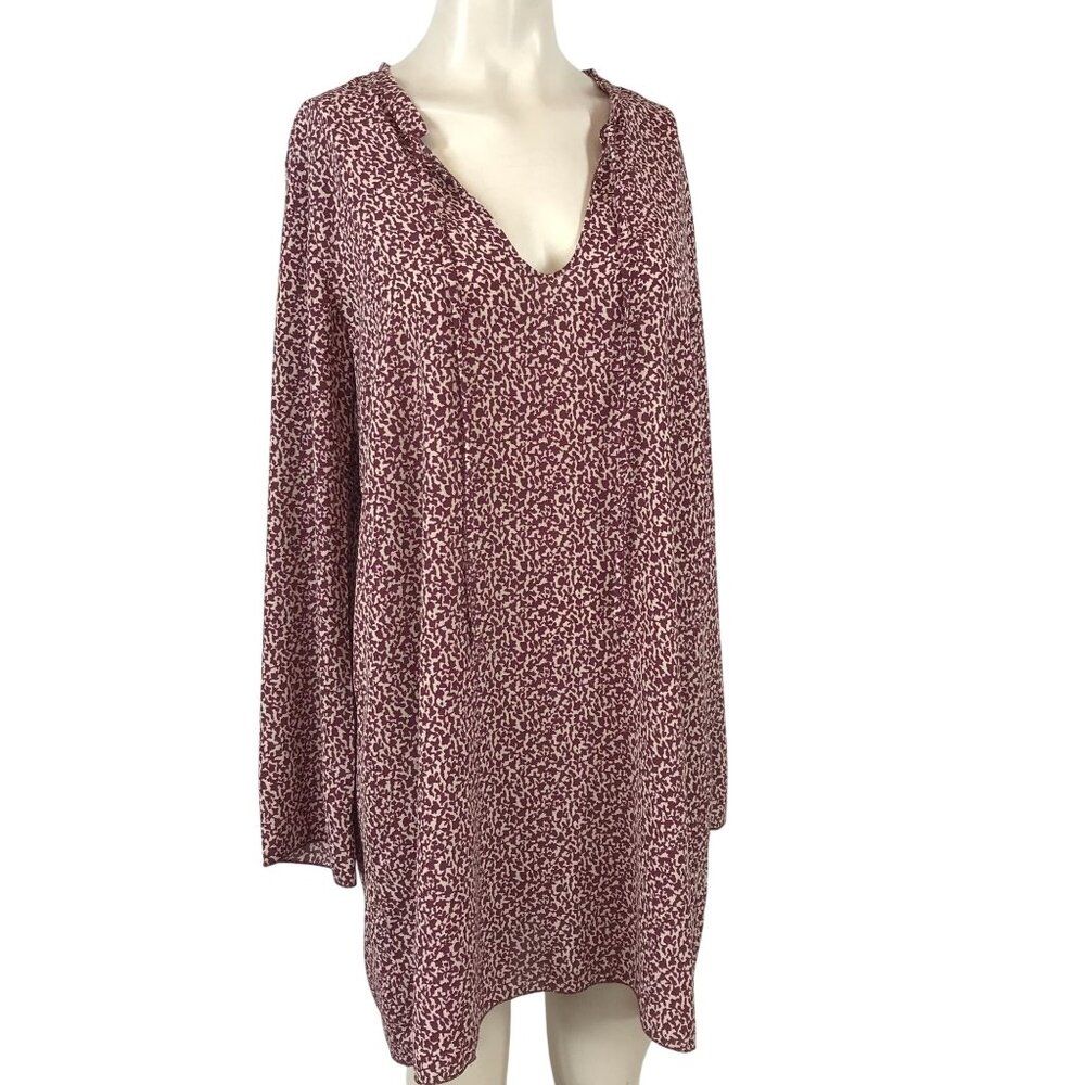 LA FEE MARABOUTE'E - WOMENS 40 - BURGUNDY LONG SLEEVE V NECK POLYESTER TUNIC TOP